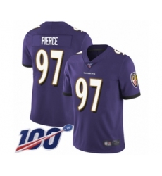 Men's Baltimore Ravens #97 Michael Pierce Purple Team Color Vapor Untouchable Limited Player 100th Season Football Jersey