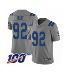 Men's Indianapolis Colts #92 Margus Hunt Limited Gray Inverted Legend 100th Season Football Jersey