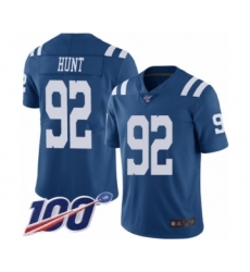 Men's Indianapolis Colts #92 Margus Hunt Limited Royal Blue Rush Vapor Untouchable 100th Season Football Jersey