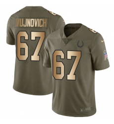 Men's Nike Indianapolis Colts #67 Jeremy Vujnovich Limited Olive/Gold 2017 Salute to Service NFL Jersey