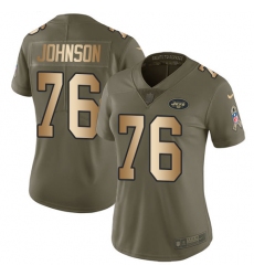 Women's Nike New York Jets #76 Wesley Johnson Limited Olive/Gold 2017 Salute to Service NFL Jersey