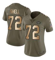 Women's Nike New York Jets #72 Brandon Shell Limited Olive/Gold 2017 Salute to Service NFL Jersey