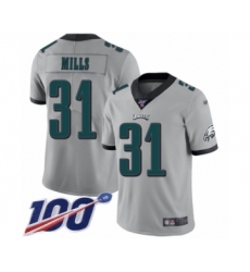 Men's Philadelphia Eagles #31 Jalen Mills Limited Silver Inverted Legend 100th Season Football Jersey