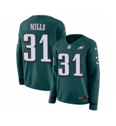 Women's Nike Philadelphia Eagles #31 Jalen Mills Limited Green Therma Long Sleeve NFL Jersey