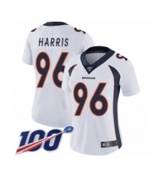 Women's Denver Broncos #96 Shelby Harris White Vapor Untouchable Limited Player 100th Season Football Jersey