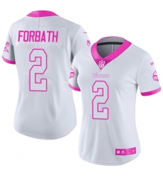 Women's Nike Minnesota Vikings #2 Kai Forbath Limited White/Pink Rush Fashion NFL Jersey
