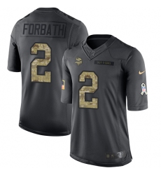 Youth Nike Minnesota Vikings #2 Kai Forbath Limited Black 2016 Salute to Service NFL Jersey
