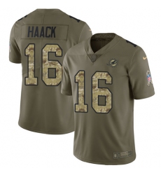 Youth Nike Miami Dolphins #16 Matt Haack Limited Olive/Camo 2017 Salute to Service NFL Jersey