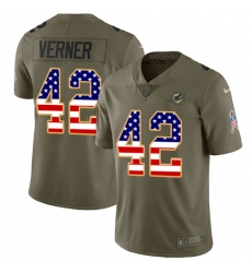 Men's Nike Miami Dolphins #42 Alterraun Verner Limited Olive/USA Flag 2017 Salute to Service NFL Jersey