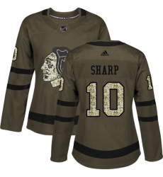 Women's Adidas Chicago Blackhawks #10 Patrick Sharp Authentic Green Salute to Service NHL Jersey