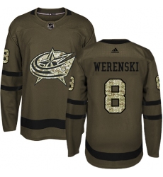 Youth Adidas Columbus Blue Jackets #8 Zach Werenski Authentic Green Salute to Service NHL Jersey