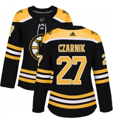 Women's Adidas Boston Bruins #27 Austin Czarnik Authentic Black Home NHL Jersey