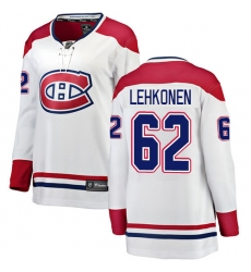 Women's Montreal Canadiens #62 Artturi Lehkonen Authentic White Away Fanatics Branded Breakaway NHL Jersey