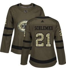 Women's Adidas Montreal Canadiens #21 David Schlemko Authentic Green Salute to Service NHL Jersey