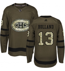 Men's Adidas Montreal Canadiens #13 Peter Holland Premier Green Salute to Service NHL Jersey