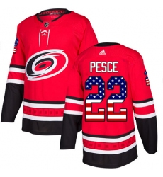 Youth Adidas Carolina Hurricanes #22 Brett Pesce Authentic Red USA Flag Fashion NHL Jersey