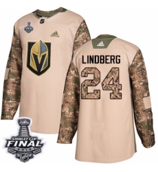 Men's Adidas Vegas Golden Knights #24 Oscar Lindberg Authentic Camo Veterans Day Practice 2018 Stanley Cup Final NHL Jersey