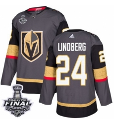 Men's Adidas Vegas Golden Knights #24 Oscar Lindberg Premier Gray Home 2018 Stanley Cup Final NHL Jersey