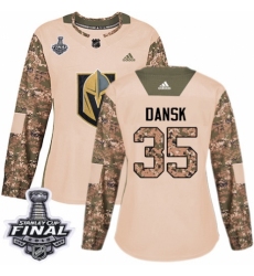 Women's Adidas Vegas Golden Knights #35 Oscar Dansk Authentic Camo Veterans Day Practice 2018 Stanley Cup Final NHL Jersey