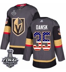 Youth Adidas Vegas Golden Knights #35 Oscar Dansk Authentic Gray USA Flag Fashion 2018 Stanley Cup Final NHL Jersey