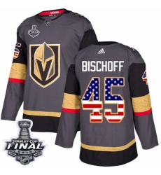 Men's Adidas Vegas Golden Knights #45 Jake Bischoff Authentic Gray USA Flag Fashion 2018 Stanley Cup Final NHL Jersey