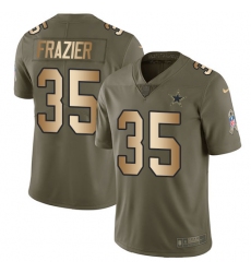 Men's Nike Dallas Cowboys #35 Kavon Frazier Limited Olive/Gold 2017 Salute to Service NFL Jersey