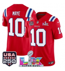 Men's New England Patriots #10 Drake Maye Red 2025 F.U.S.E. 1-Star C And Super Bowl LX & USA 250 Vapor Limited Football Stitched Jersey