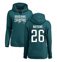 Women's Nike Philadelphia Eagles #26 Jaylen Watkins Green Super Bowl LII Champions Pullover Hoodie