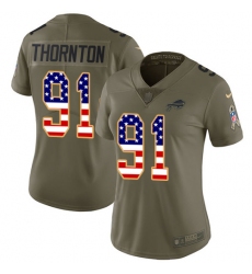 Women's Nike Buffalo Bills #91 Cedric Thornton Limited Olive/USA Flag 2017 Salute to Service NFL Jersey