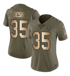 Women's Nike Indianapolis Colts #35 Pierre Desir Limited Olive/Gold 2017 Salute to Service NFL Jersey