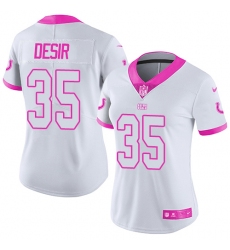 Women's Nike Indianapolis Colts #35 Pierre Desir Limited White/Pink Rush Fashion NFL Jersey