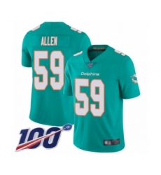 Men's Miami Dolphins #59 Chase Allen Aqua Green Team Color Vapor Untouchable Limited Player 100th Season Football Jersey