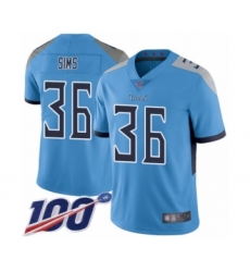 Men's Tennessee Titans #36 LeShaun Sims Light Blue Alternate Vapor Untouchable Limited Player 100th Season Football Jersey