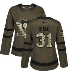 Women's Adidas Pittsburgh Penguins #31 Antti Niemi Authentic Green Salute to Service NHL Jersey
