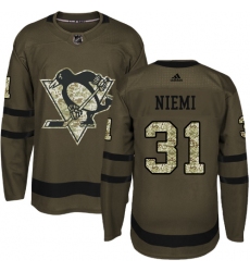 Youth Adidas Pittsburgh Penguins #31 Antti Niemi Authentic Green Salute to Service NHL Jersey