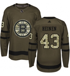 Men's Adidas Boston Bruins #43 Danton Heinen Premier Green Salute to Service NHL Jersey