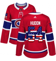 Women's Adidas Montreal Canadiens #54 Charles Hudon Authentic Red USA Flag Fashion NHL Jersey