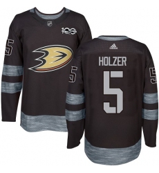 Men's Adidas Anaheim Ducks #5 Korbinian Holzer Authentic Black 1917-2017 100th Anniversary NHL Jersey