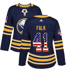 Women's Adidas Buffalo Sabres #41 Justin Falk Authentic Navy Blue USA Flag Fashion NHL Jersey
