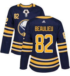 Women's Adidas Buffalo Sabres #82 Nathan Beaulieu Authentic Navy Blue Home NHL Jersey