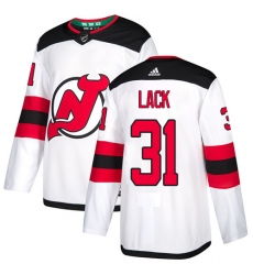Men's Adidas New Jersey Devils #31 Eddie Lack Authentic White Away NHL Jersey