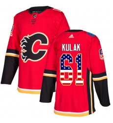 Men's Adidas Calgary Flames #61 Brett Kulak Authentic Red USA Flag Fashion NHL Jersey