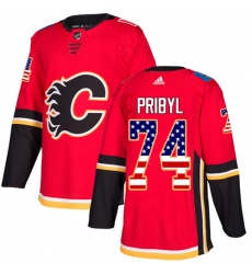 Youth Adidas Calgary Flames #74 Daniel Pribyl Authentic Red USA Flag Fashion NHL Jersey
