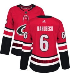 Women's Adidas Carolina Hurricanes #6 Klas Dahlbeck Premier Red Home NHL Jersey