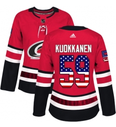 Women's Adidas Carolina Hurricanes #59 Janne Kuokkanen Authentic Red USA Flag Fashion NHL Jersey