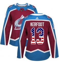 Women's Adidas Colorado Avalanche #13 Alexander Kerfoot Authentic Burgundy Red USA Flag Fashion NHL Jersey