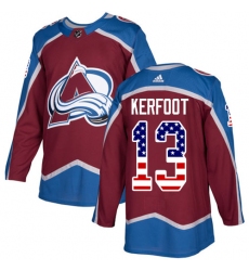 Youth Adidas Colorado Avalanche #13 Alexander Kerfoot Authentic Burgundy Red USA Flag Fashion NHL Jersey