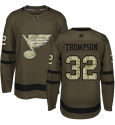 Youth Adidas St. Louis Blues #32 Tage Thompson Authentic Green Salute to Service NHL Jersey