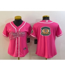 Women's Green Bay Packers Pink Team Big Logo With Patch Cool Base Stitched Baseball Jersey