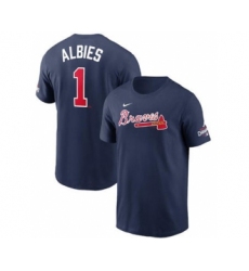 Men's Atlanta Braves #1 Ozzie Albies 2021 Navy World Series Champions Player Name & Number T-Shirt